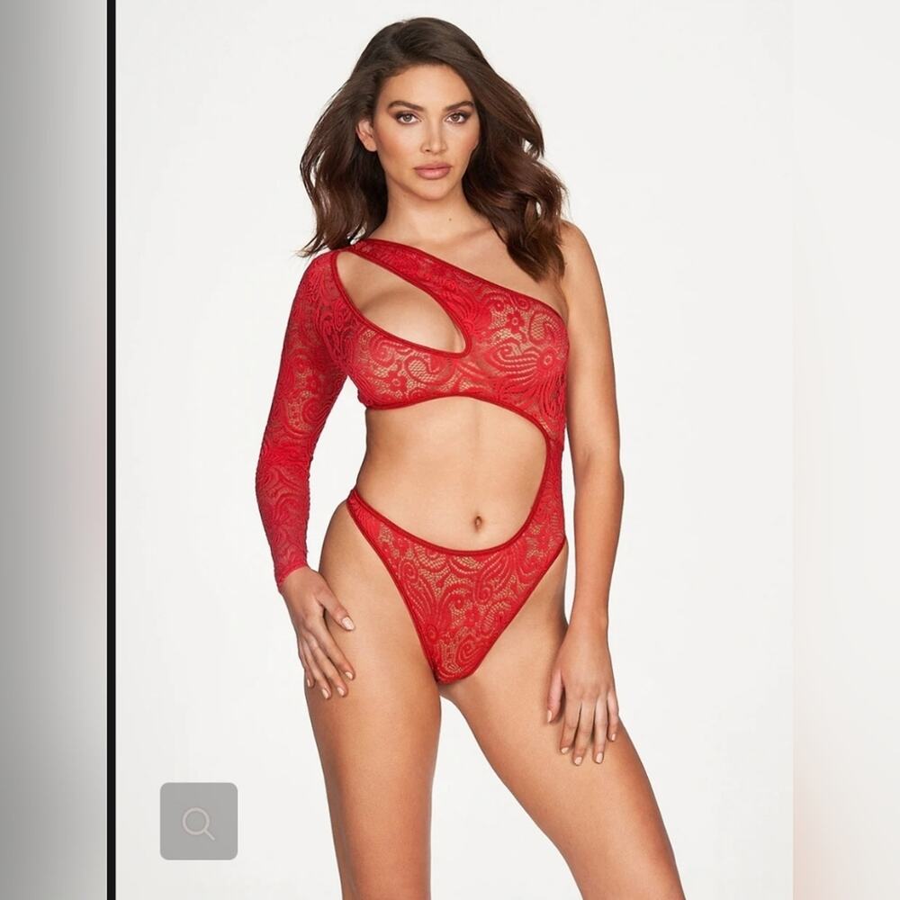 Fredericks of hollywood Kerry asymmetrical‎ bodysuit red XL lingerie